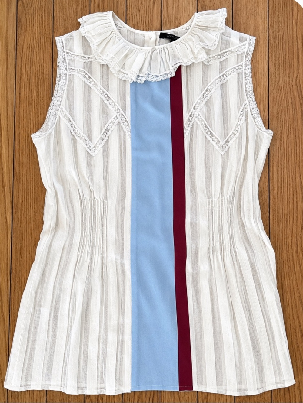 Louis Vuitton Women's Ivory Sleeveless Ruffle Neck Top with Stripe Sz. XS